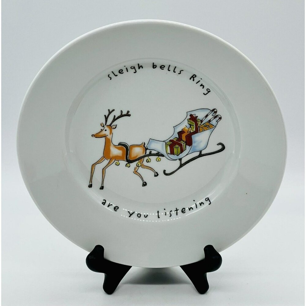 Pottery Barn Holiday Cheer Salad Dessert Soup Plate‎ Christmas 8” Sleigh Bells